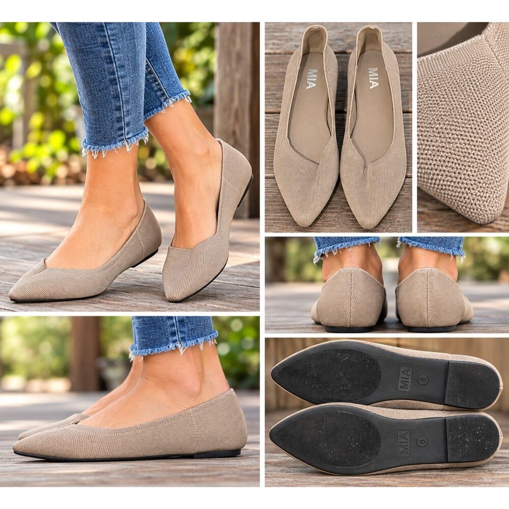 MIA Tan Nylon Knit Pointed Toe Slip-On Ballet Flats Women Size 8